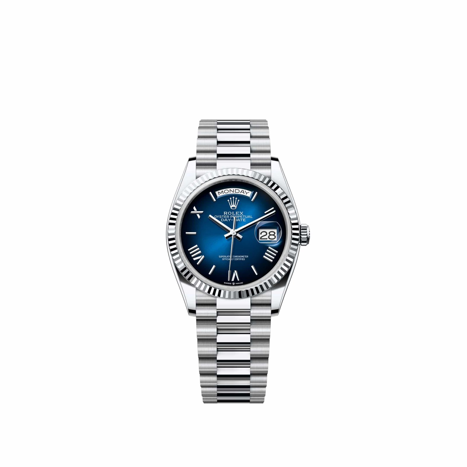Rolex Day-Date 36 128236 Platinum Blue Ombre Roman Dial President (2026)