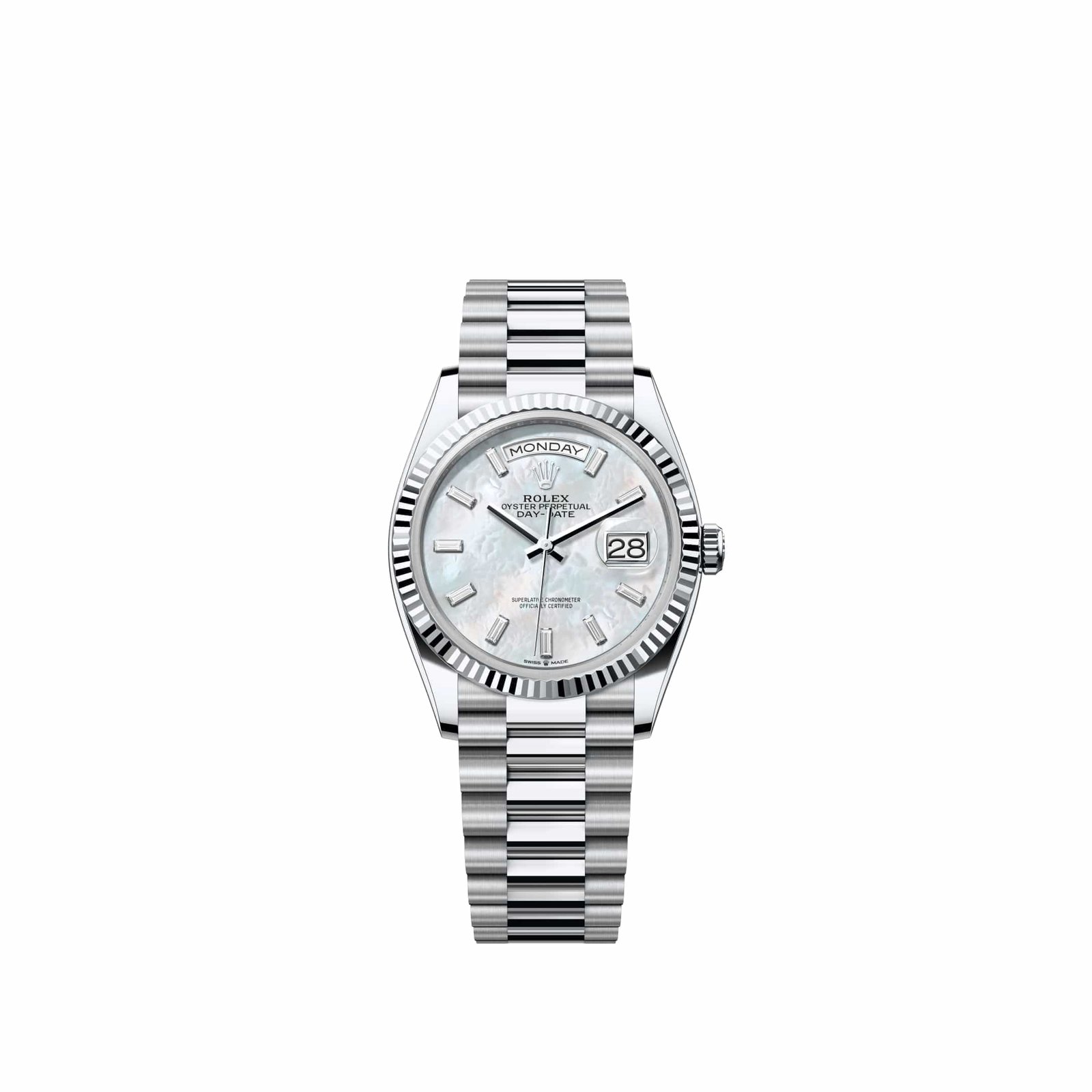 Rolex Day-Date 36 128236 Platinum White Mother of Pearl Diamond Dial President (2026)