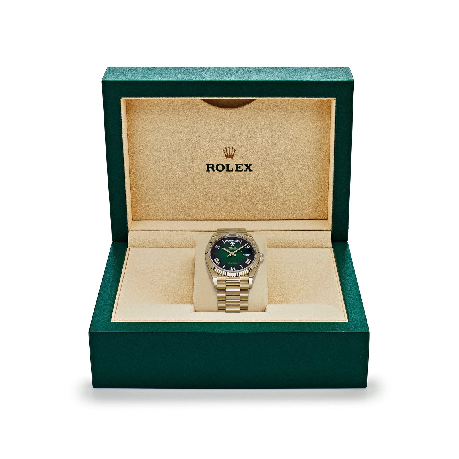 Rolex Day-Date 36 128238 Yellow Gold Green Ombre Roman Numeral Dial (2025) - Image 7