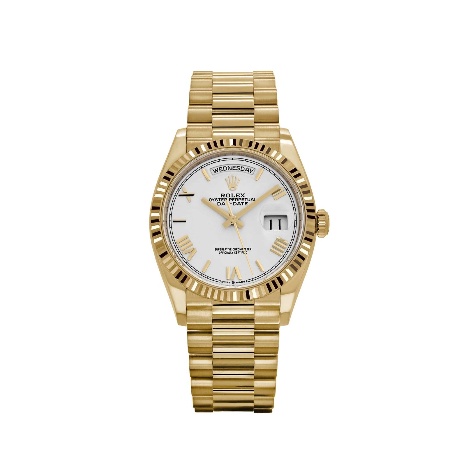 Rolex Day-Date 36 128238 Yellow Gold White Roman Numerals Dial