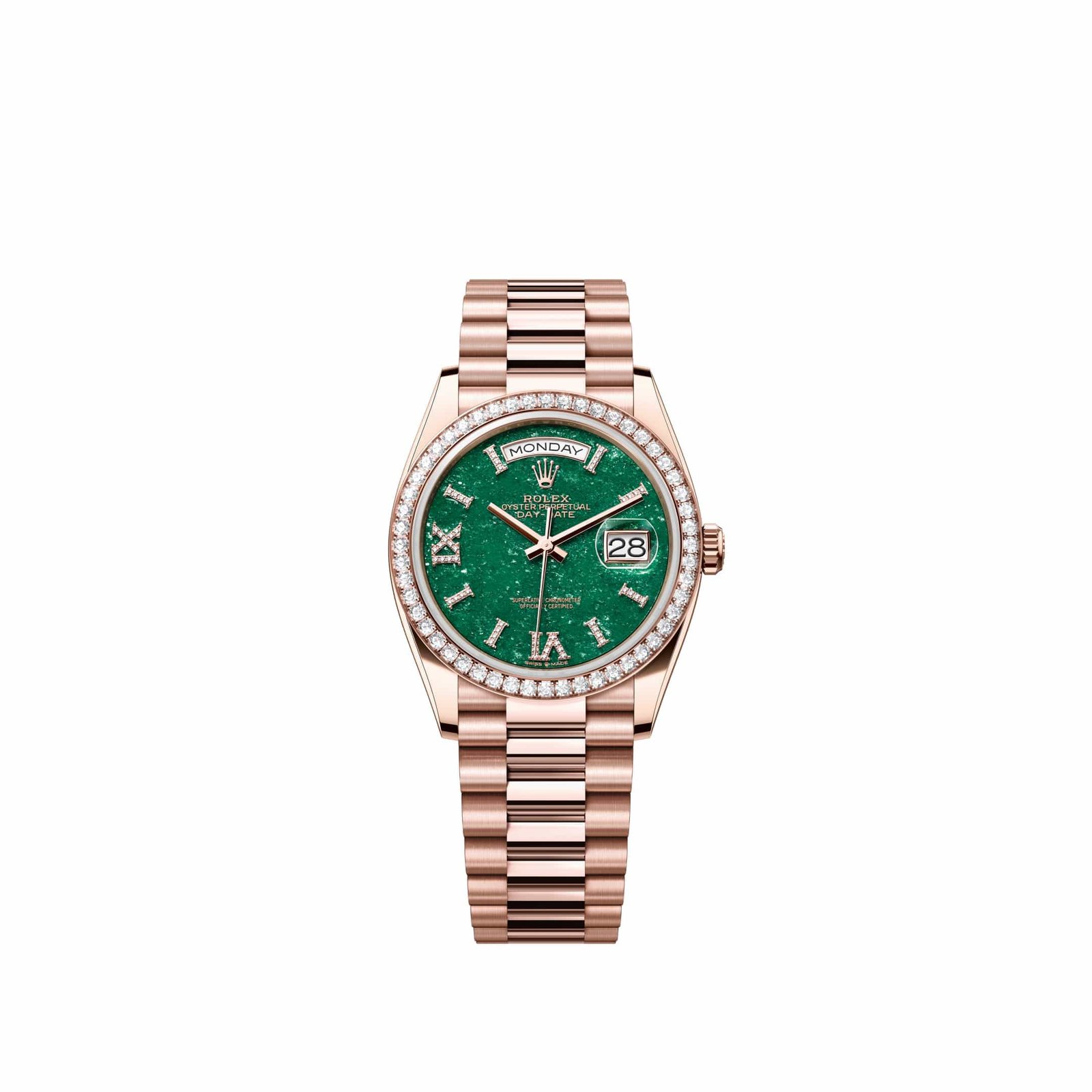 Rolex Day-Date 36 128345RBR Rose Gold Green Aventurine Diamond Dial President Diamond Bezel (2026)