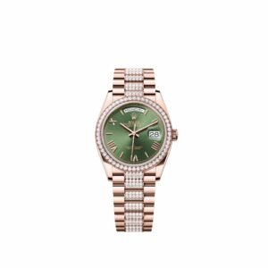 Rolex Day-Date 36 128345RBR Rose Gold Olive Green Roman Dial Diamond-Set President Diamond Bezel (2026)