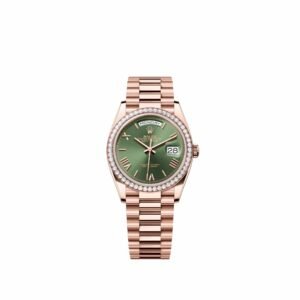 Rolex Day-Date 36 128345RBR Rose Gold Olive Green Roman Dial President Diamond Bezel (2026)