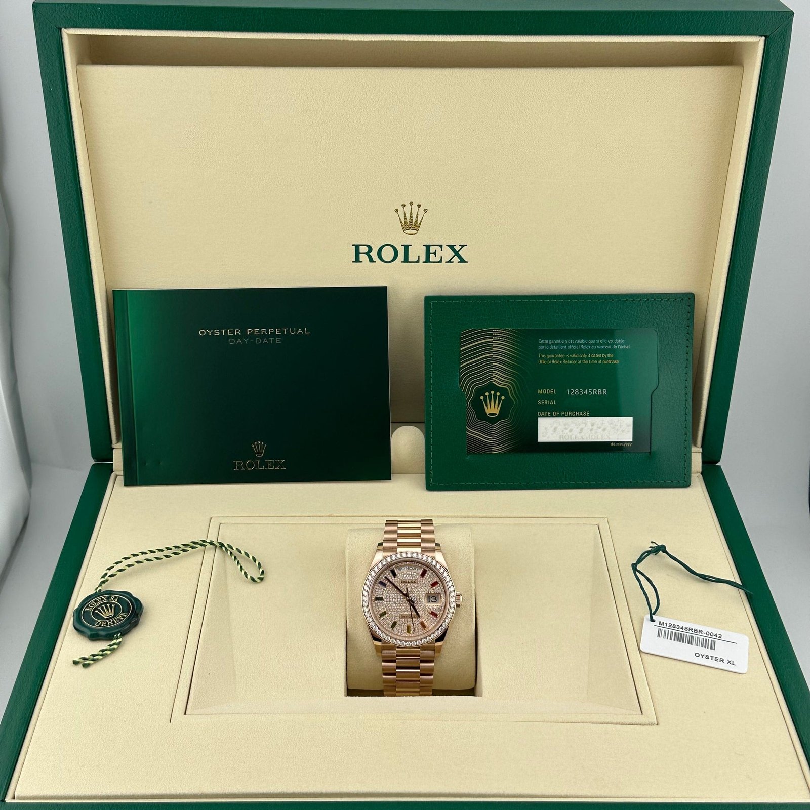 Rolex Day-Date 36 128345RBR Rose Gold Rainbow Diamond Pave Dial Diamond Bezel (2025) - Image 10