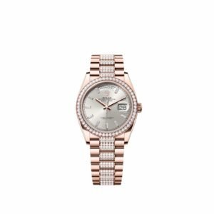 Rolex Day-Date 36 128345RBR Rose Gold Silver Diamond Dial Diamond-Set President Diamond Bezel (2026)