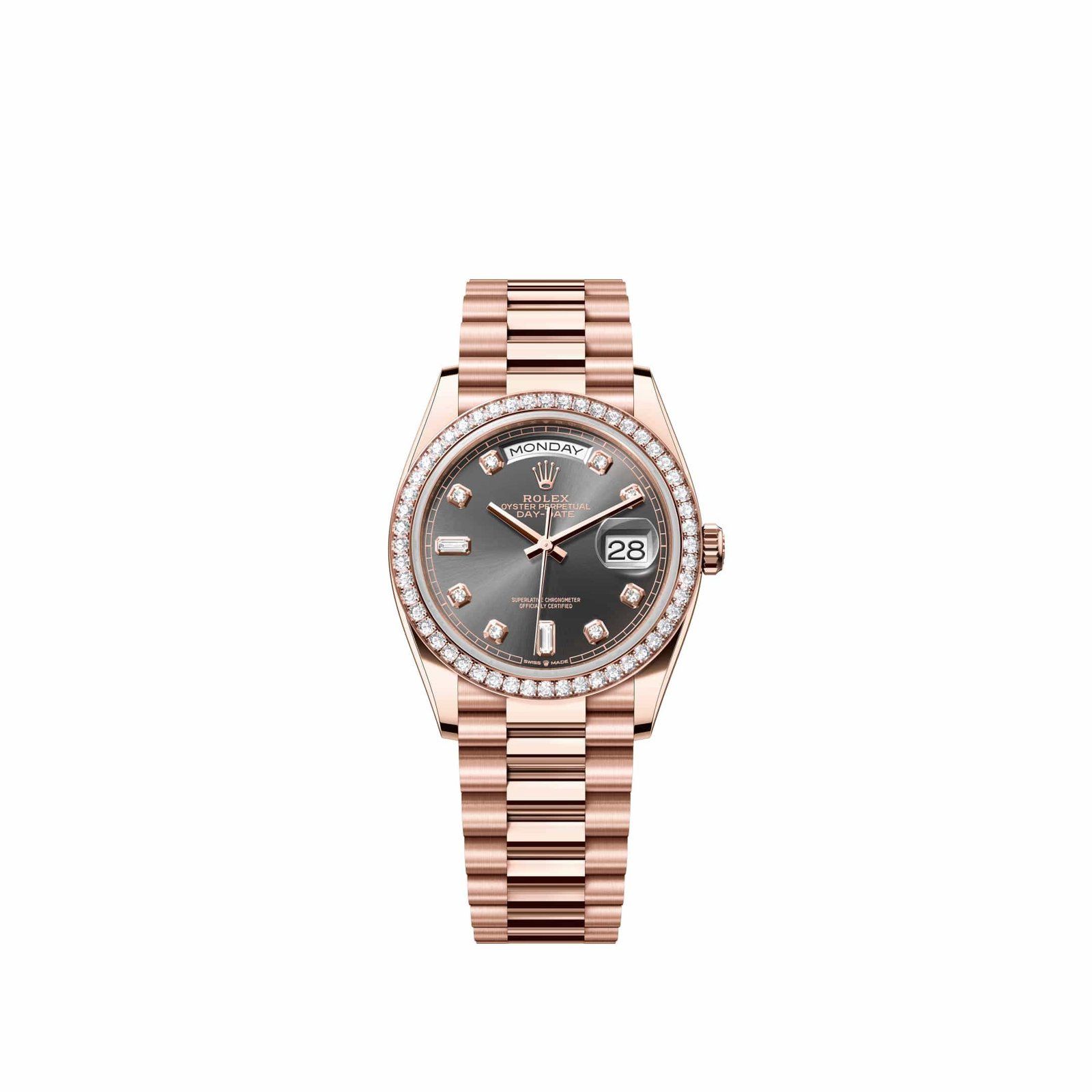 Rolex Day-Date 36 128345RBR Rose Gold Slate Diamond Dial President Diamond Bezel (2026)