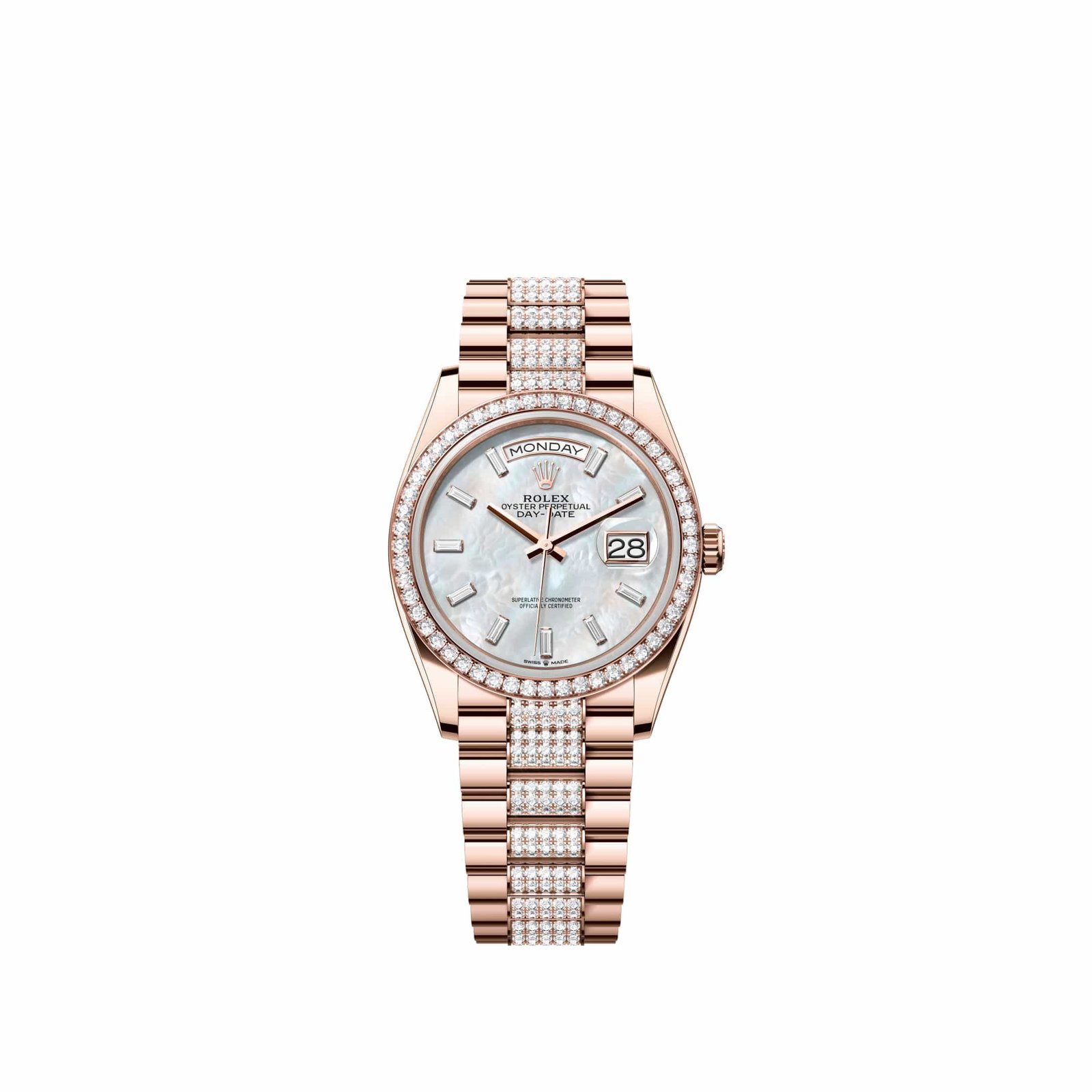 Rolex Day-Date 36 128345RBR Rose Gold White Mother of Pearl Diamond Dial Diamond-Set President Diamond Bezel (2026)