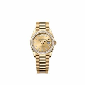 Rolex Day-Date 36 128348RBR Yellow Gold Champagne Diamond Dial President Diamond Bezel (2026)