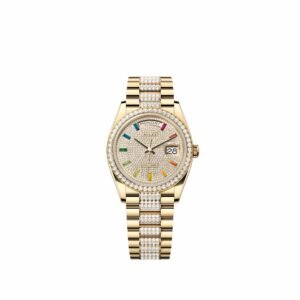 Rolex Day-Date 36 128348RBR Yellow Gold Diamond-Paved Sapphire Dial Diamond-Set President Diamond Bezel (2026)