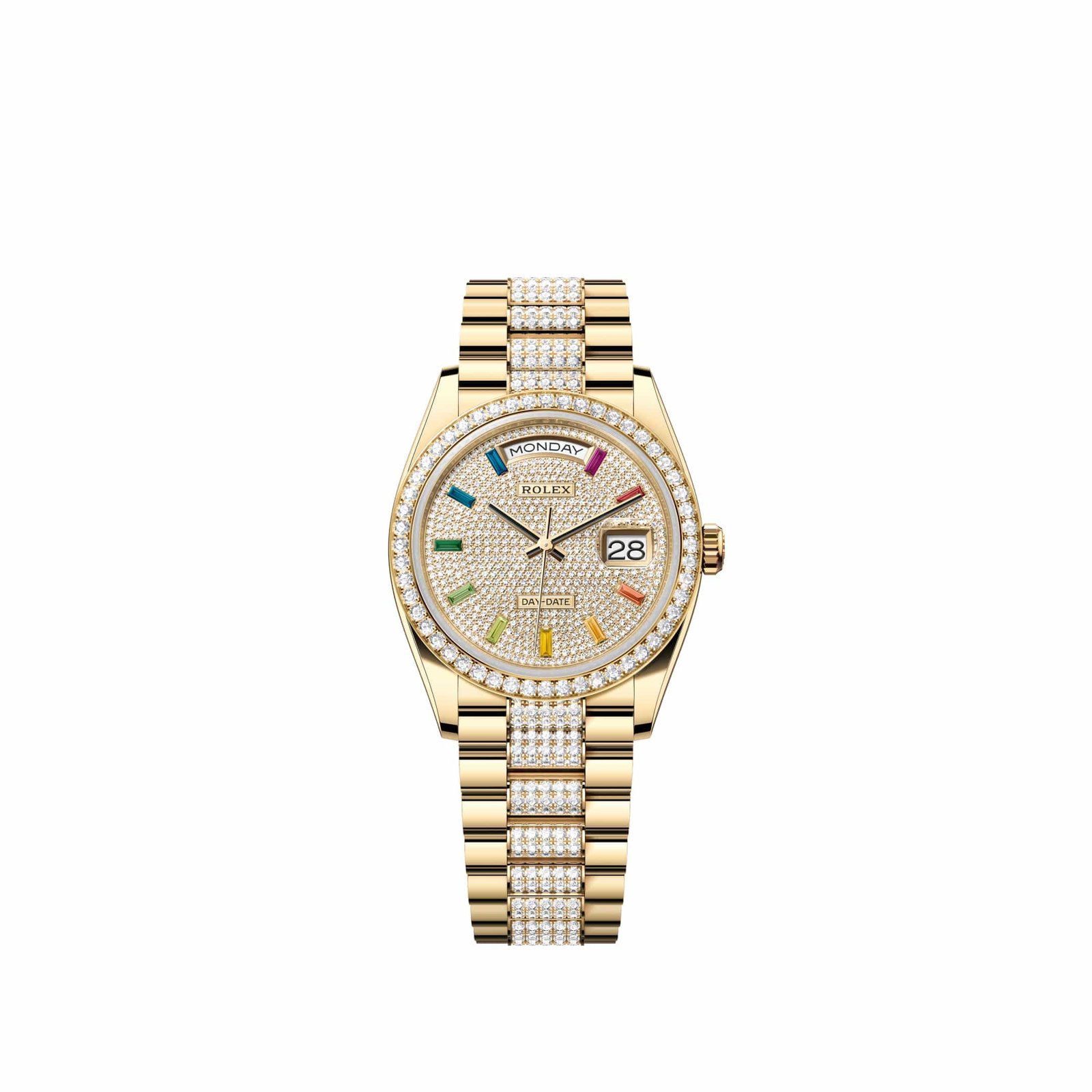Rolex Day-Date 36 128348RBR Yellow Gold Diamond-Paved Sapphire Dial Diamond-Set President Diamond Bezel (2026)