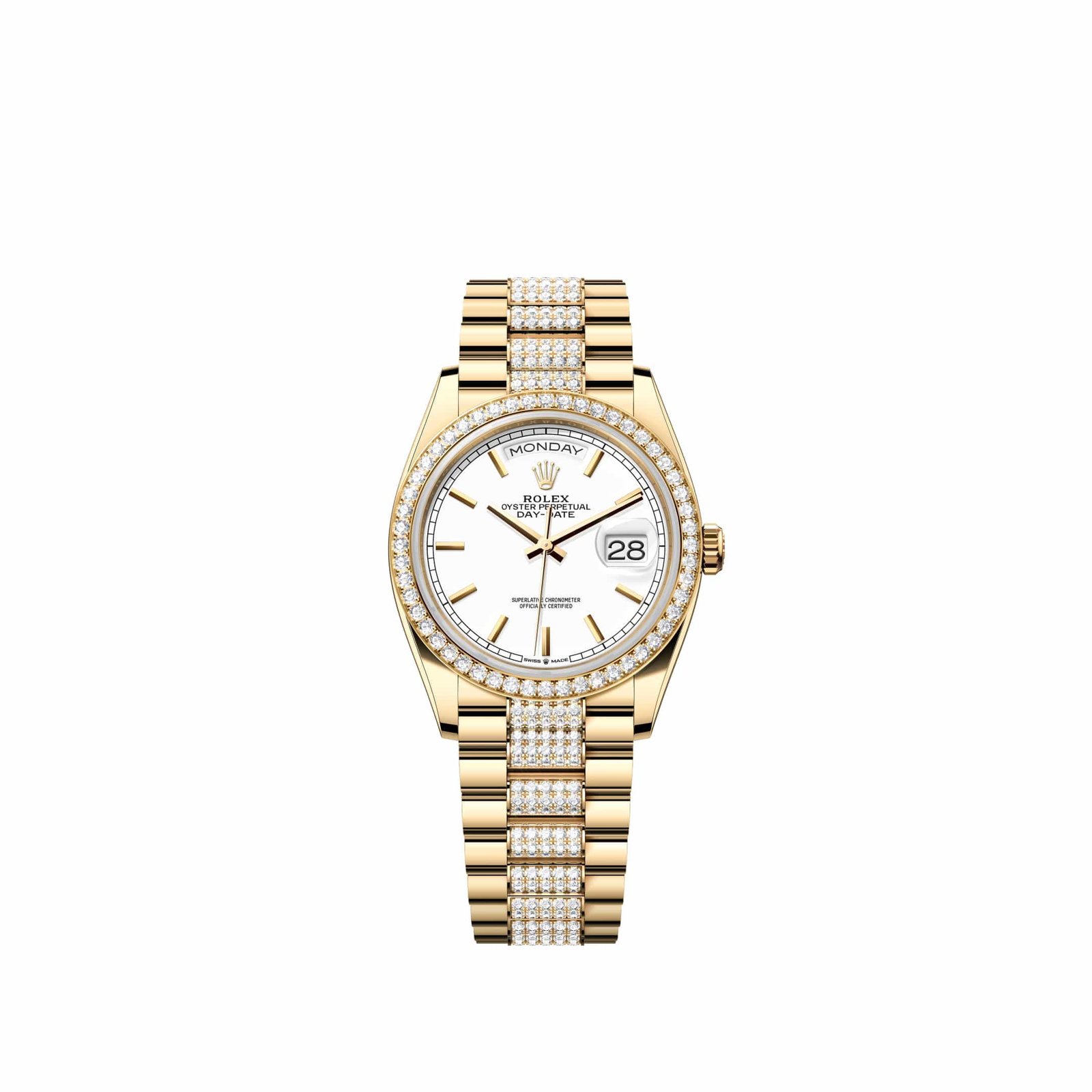 Rolex Day-Date 36 128348RBR Yellow Gold White Dial Diamond-Set President Diamond Bezel (2026)
