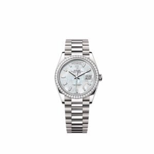 Rolex Day-Date 36 128349RBR White Gold White Mother of Pearl Diamond Dial President Diamond Bezel (2026)