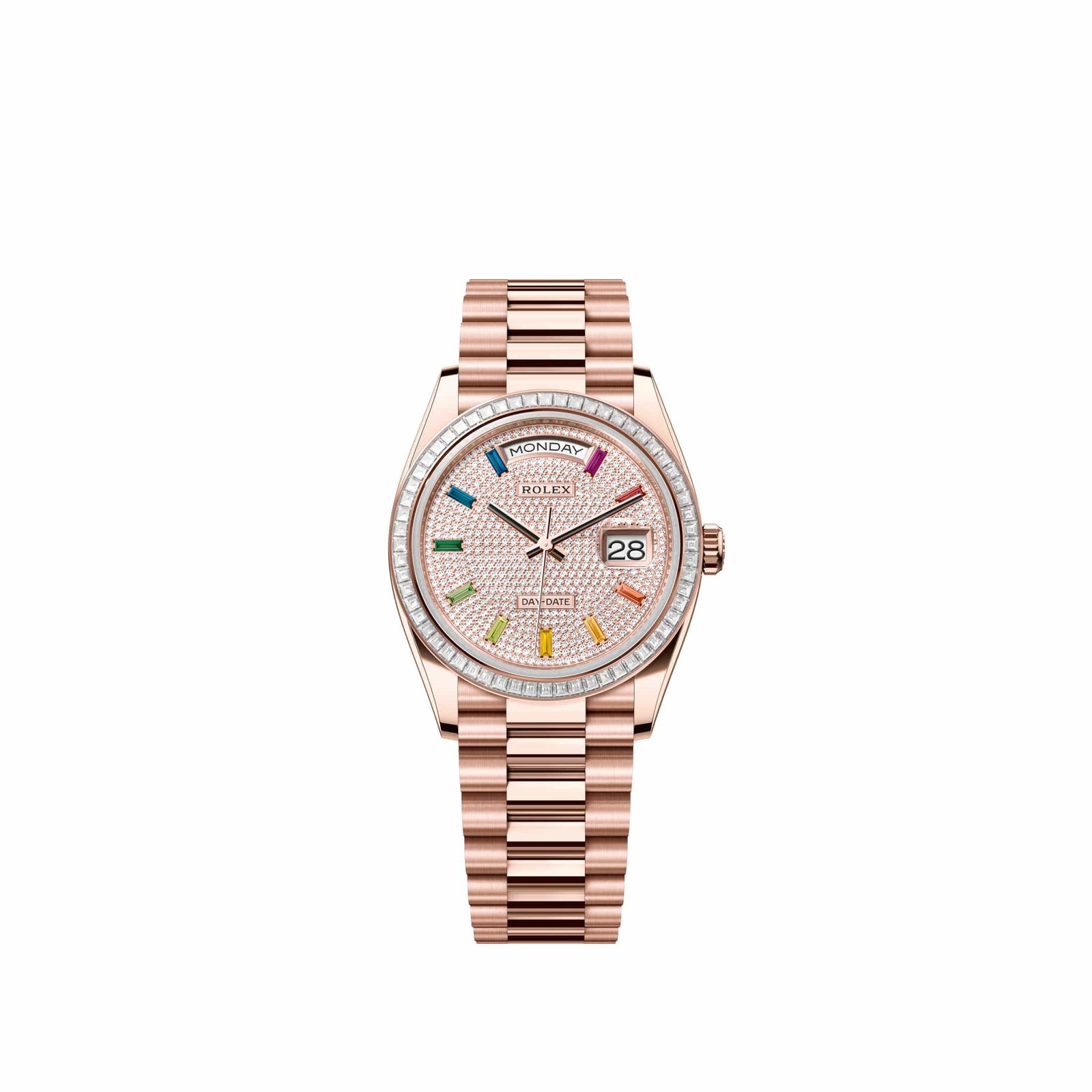 Rolex Day-Date 36 128395TBR Rose Gold Diamond-Paved Sapphire Dial President Diamond Bezel (2026)