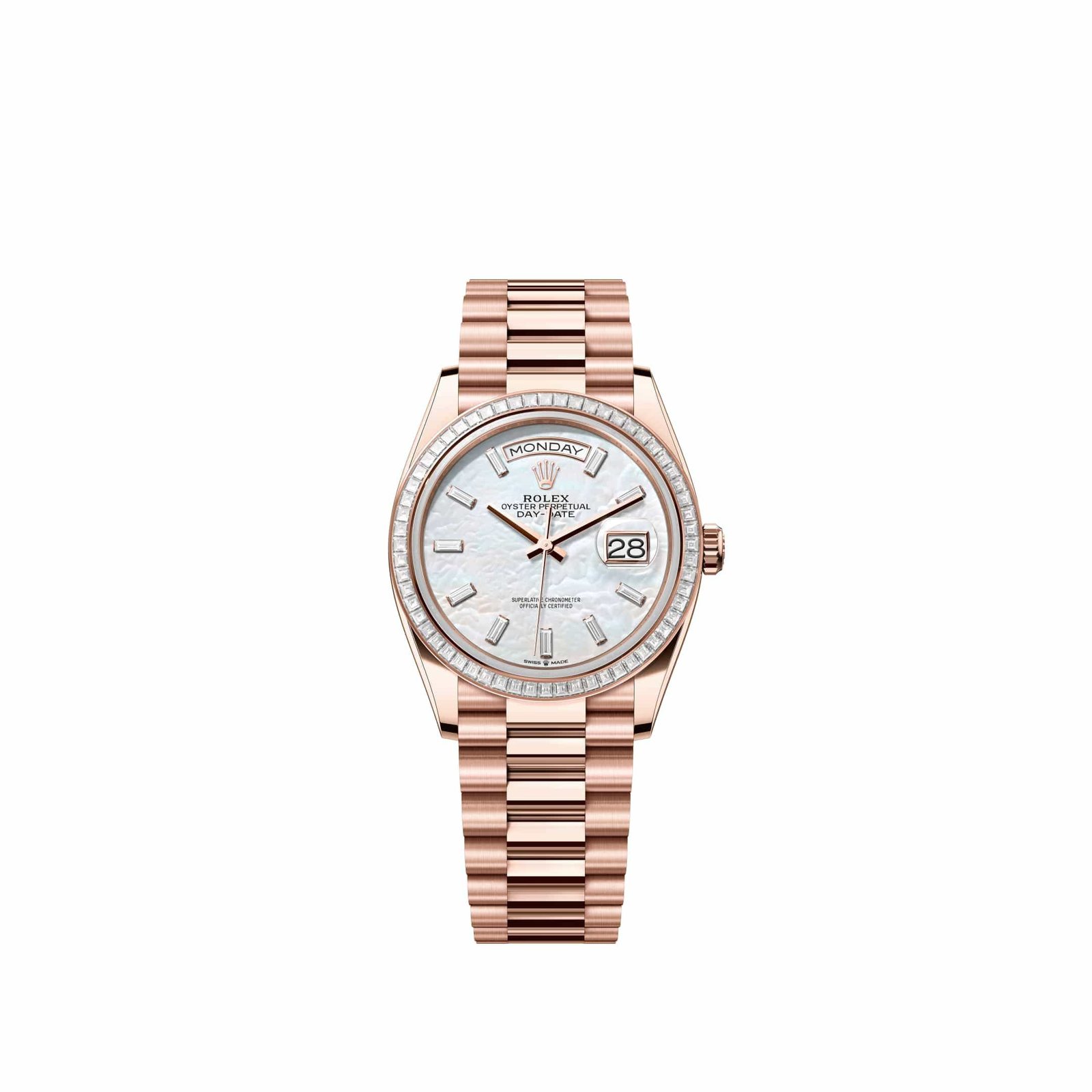 Rolex Day-Date 36 128395TBR Rose Gold White Mother of Pearl Diamond Dial President Diamond Bezel (2026)