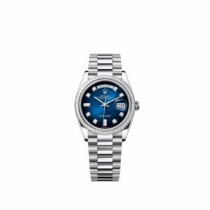 Rolex Day-Date 36 128396TBR Platinum Blue Ombré Diamond Dial President Diamond Bezel (2026)