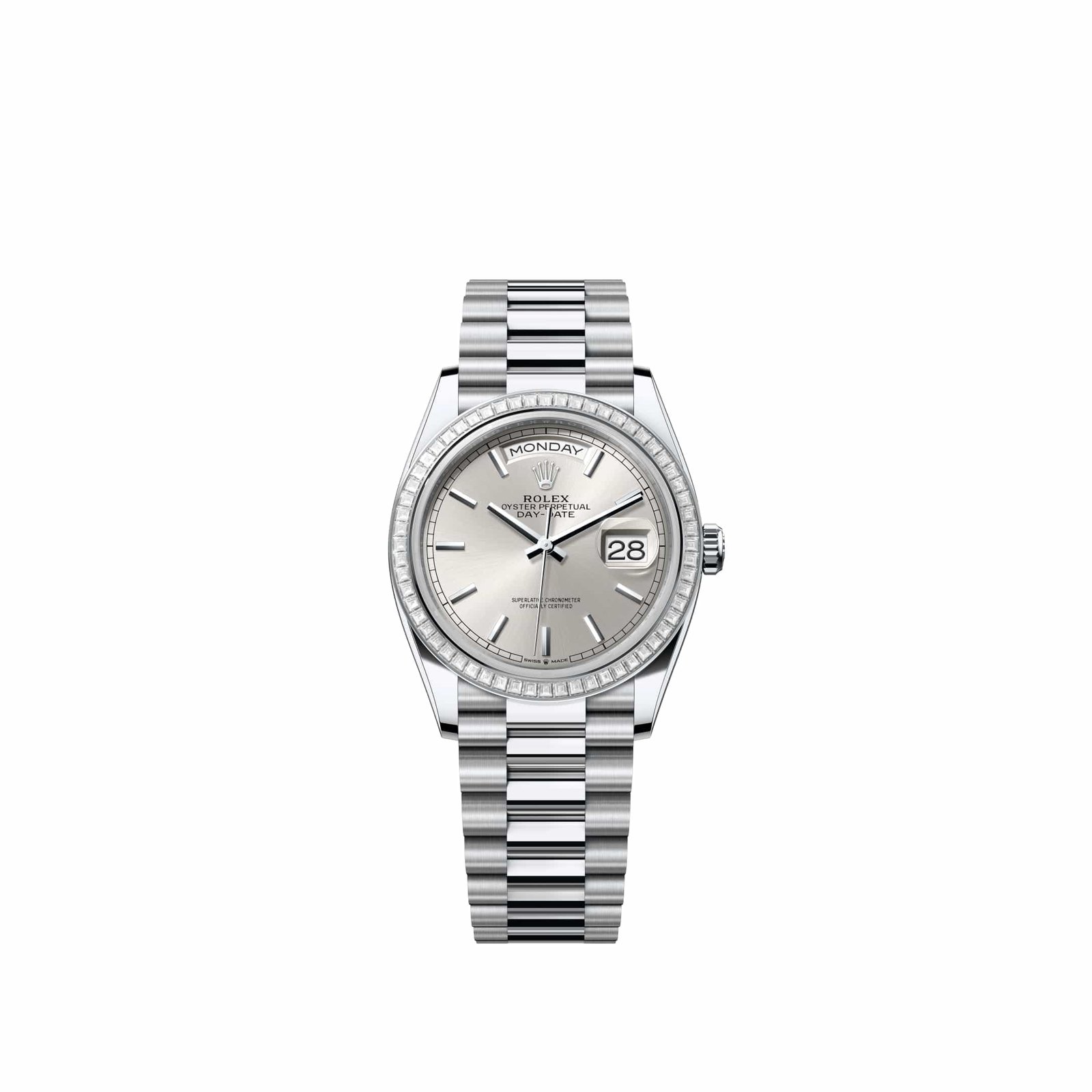 Rolex Day-Date 36 128396TBR Platinum Silver Dial President Diamond Bezel (2026)