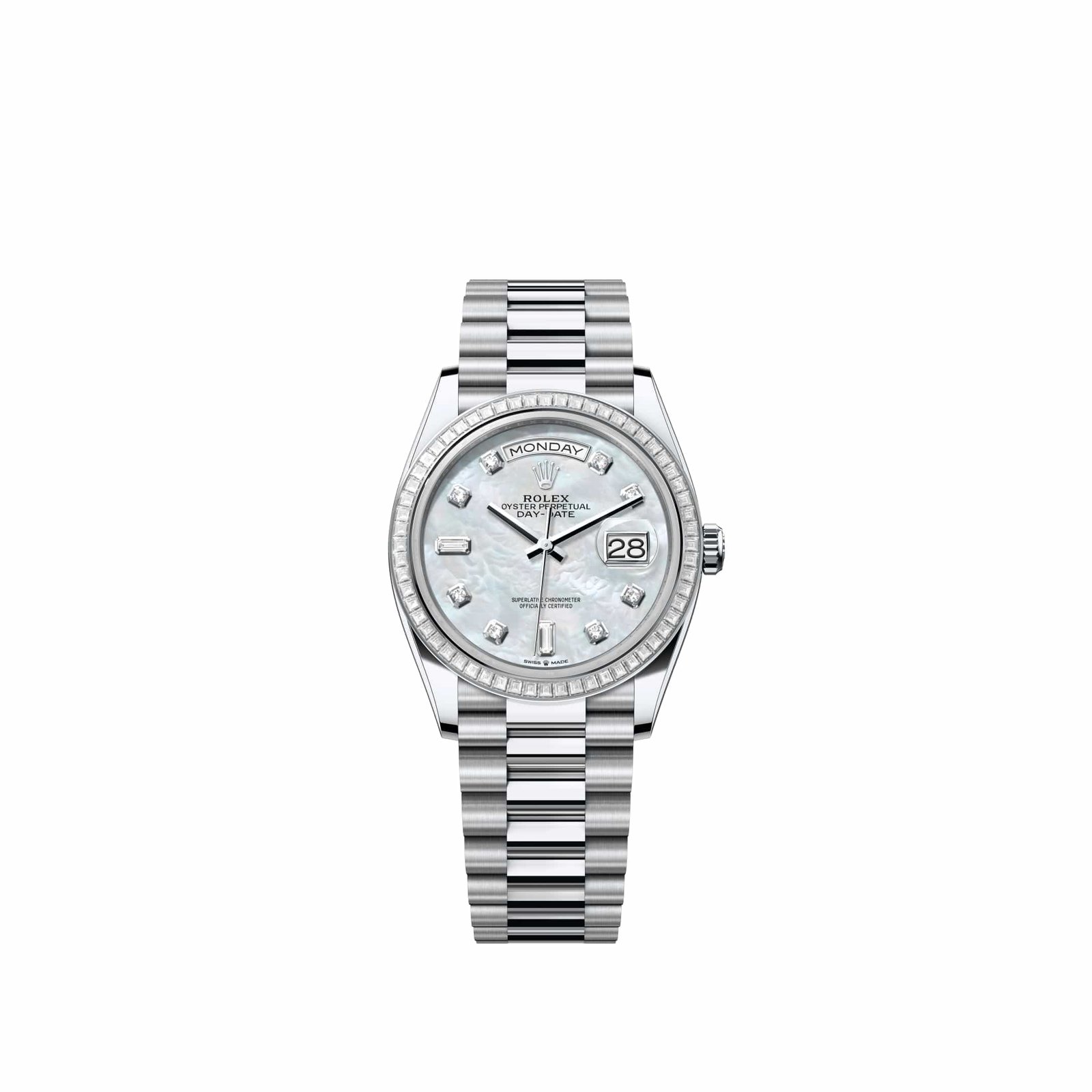 Rolex Day-Date 36 128396TBR Platinum White Mother of Pearl Diamond Dial President Diamond Bezel (2026)