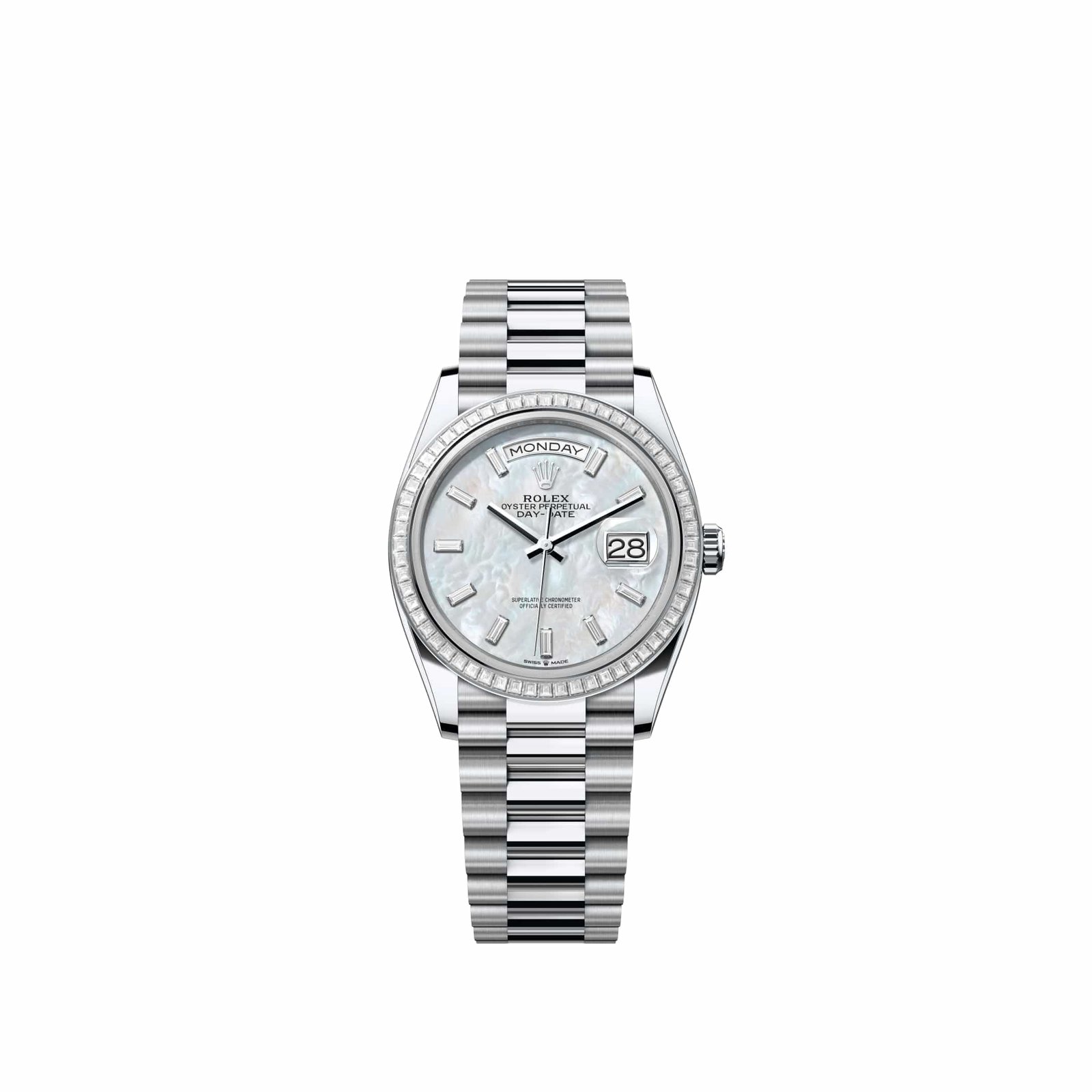 Rolex Day-Date 36 128396TBR Platinum White Mother of Pearl Diamond Dial President Diamond Bezel (2026)
