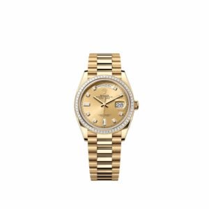 Rolex Day-Date 36 128398TBR Yellow Gold Champagne Diamond Dial President Diamond Bezel (2026)
