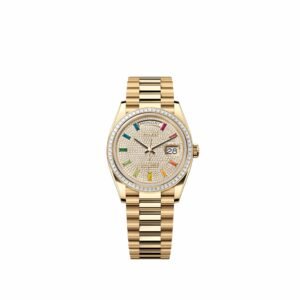 Rolex Day-Date 36 128398TBR Yellow Gold Diamond-Paved Sapphire Dial President Diamond Bezel (2026)