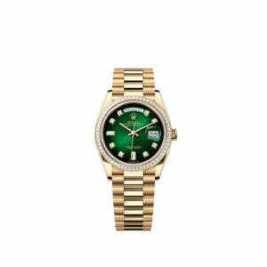 Rolex Day-Date 36 128398TBR Yellow Gold Green Ombré Diamond Dial President Diamond Bezel (2026)