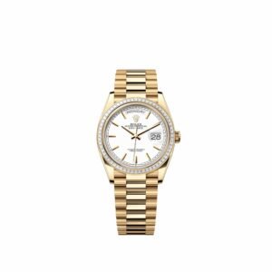 Rolex Day-Date 36 128398TBR Yellow Gold White Dial President Diamond Bezel (2026)