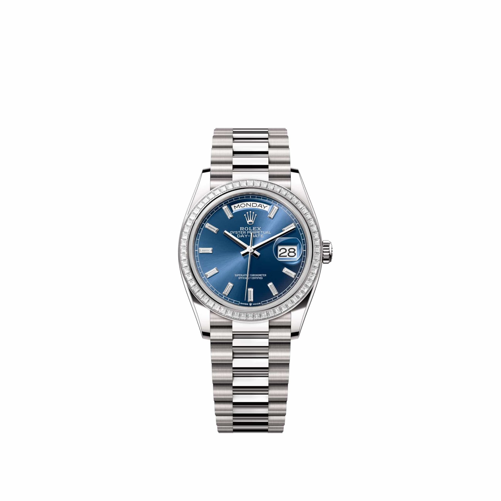 Rolex Day-Date 36 128399TBR White Gold Blue Diamond Dial President Diamond Bezel (2026)