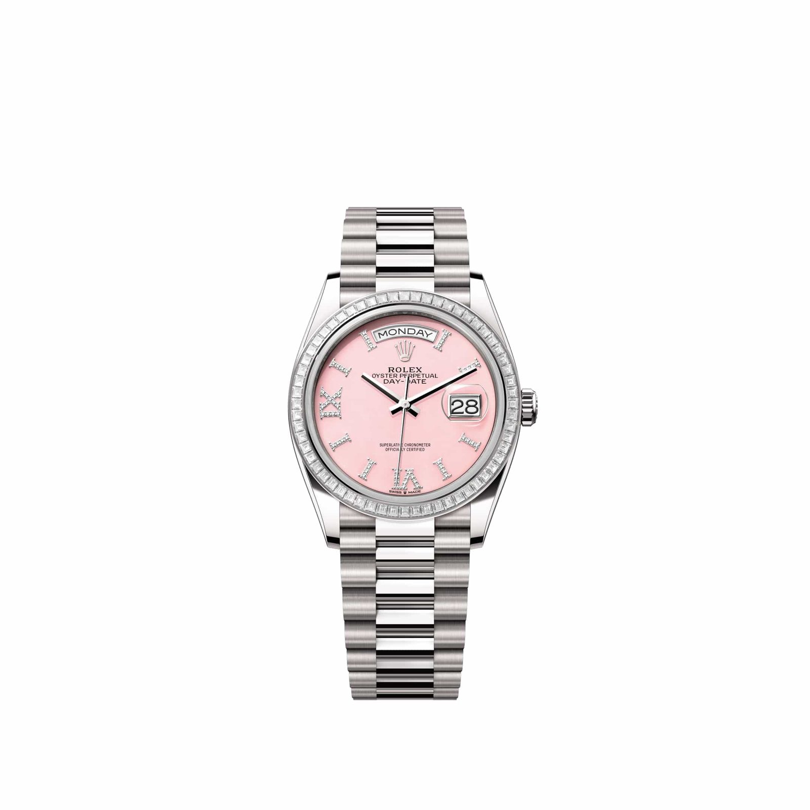 Rolex Day-Date 36 128399TBR White Gold Pink Opal Diamond Dial President Diamond Bezel (2026)