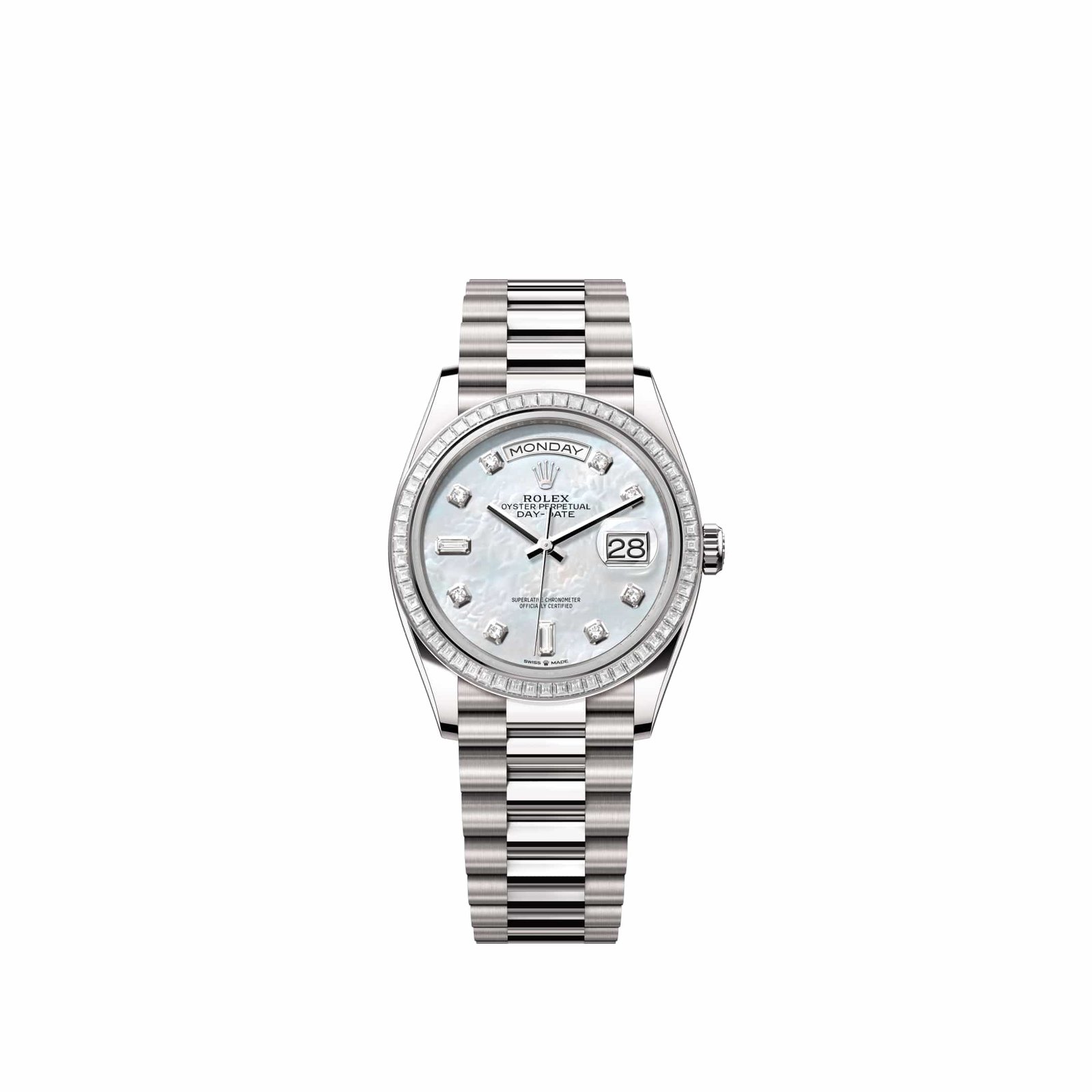 Rolex Day-Date 36 128399TBR White Gold White Mother of Pearl Diamond Dial President Diamond Bezel (2026)