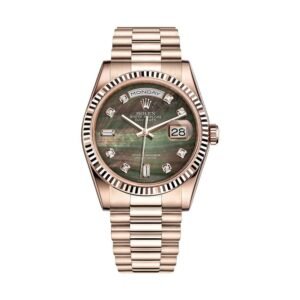 Rolex Day-Date 36 118235F Rose Gold Black Mother of Pearl Diamond Dial