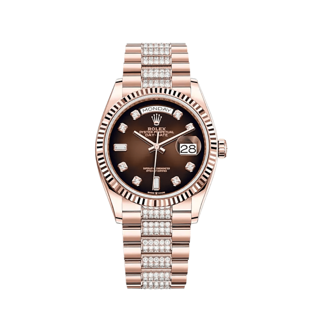 Rolex Day-Date 36 128235 Rose Gold Brown Diamond Dial