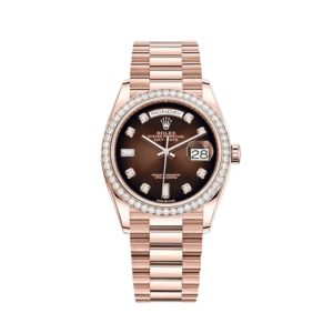 Rolex Day-Date 36 128345RBR Rose Gold Diamond Bezel Brown Diamond Dial