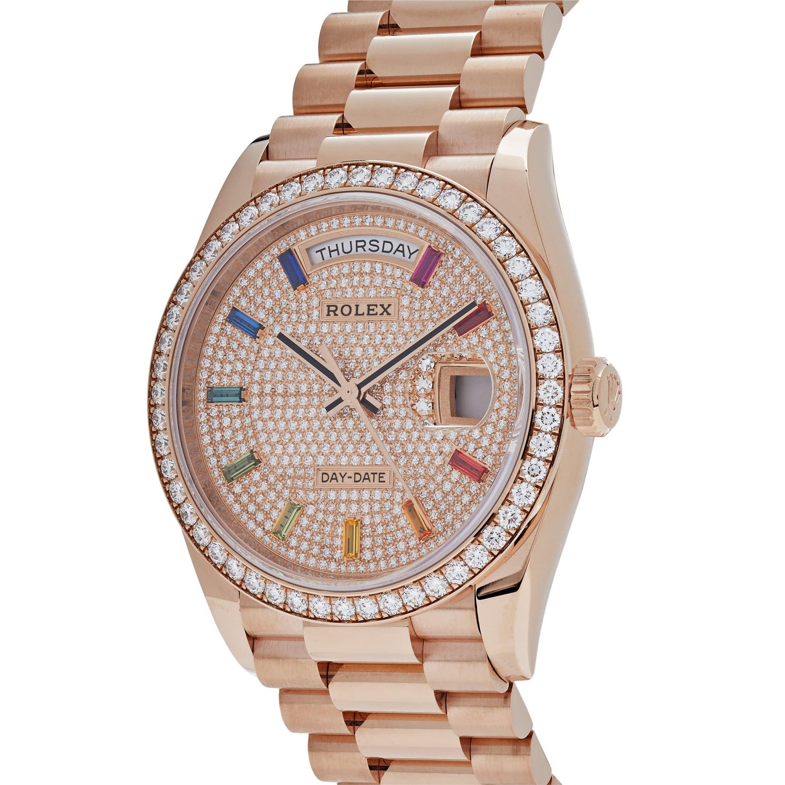 Rolex Day-Date 36 128345RBR Rose Gold Rainbow Diamond Pave Dial (2021) - Image 2