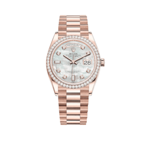 Rolex Day-Date 36 128345RBR Rose Gold White Mother of Pearl Diamond Dial Diamond Bezel President