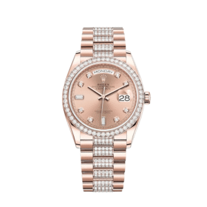 Rolex Day-Date 36 128345RBR Rose Gold Diamond Bezel Rosé Diamond Dial
