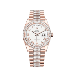 Rolex Day-Date 36 128345RBR Rose Gold Diamond Bezel White Dial