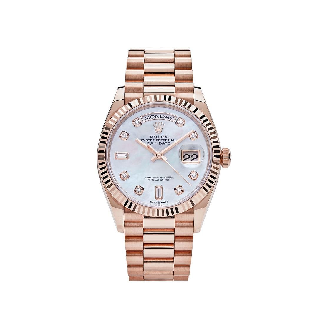 Rolex Day-Date 36 128235 Rose Gold Mother of Pearl Diamond Dial