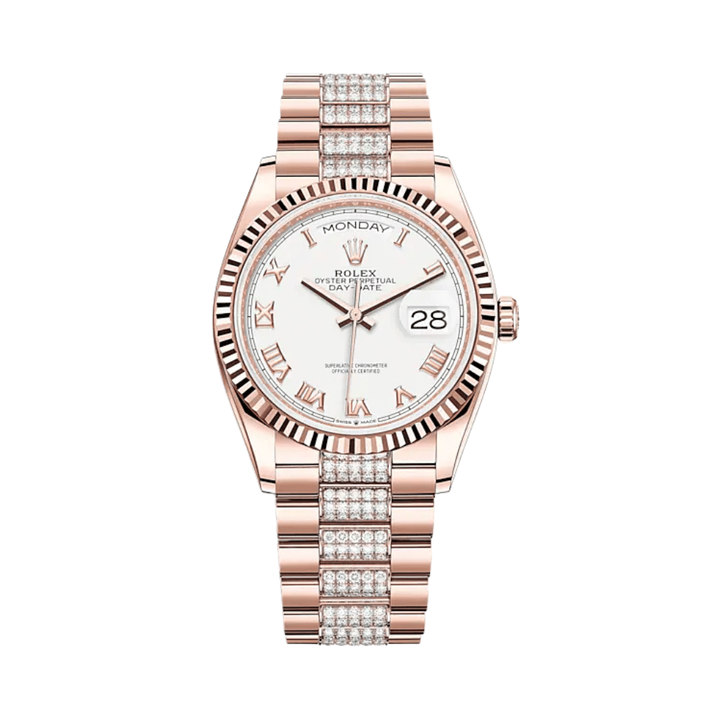 Rolex Day-Date 36 128235 Rose Gold White Dial