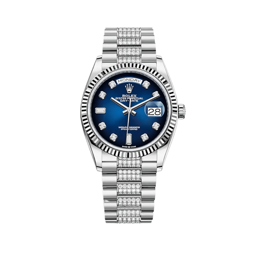Rolex Day-Date 36 128239 White Gold Blue Ombre Diamond Dial