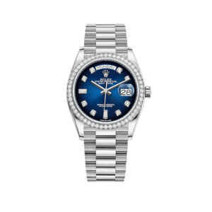 Rolex Day-Date 36 128349RBR White Gold Blue Dial Diamond Bezel