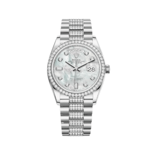 Rolex Day-Date 36 128349RBR White Gold Diamond Bezel Mother of Pearl Diamond Dial