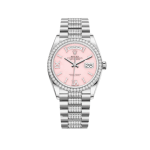 Rolex Day-Date 36 128349RBR White Gold Pink Opal Diamond Dial Diamond Bezel President