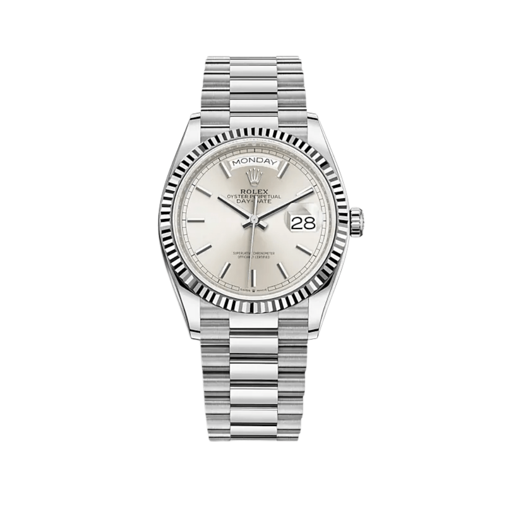 Rolex Day-Date 36 128239 White Gold Silver Dial