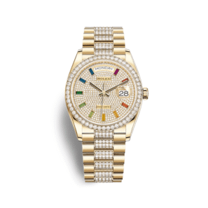 Rolex Day-Date 36 128348RBR Yellow Gold Diamond Bezel Diamond Paved Dial