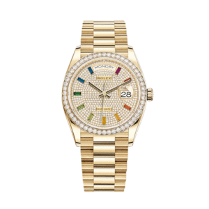 Rolex Day-Date 36 128348RBR Yellow Gold Diamond Bezel Diamond Paved Dial