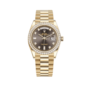 Rolex Day-Date 36 128348RBR Yellow Gold Diamond Bezel Grey Diamond Dial