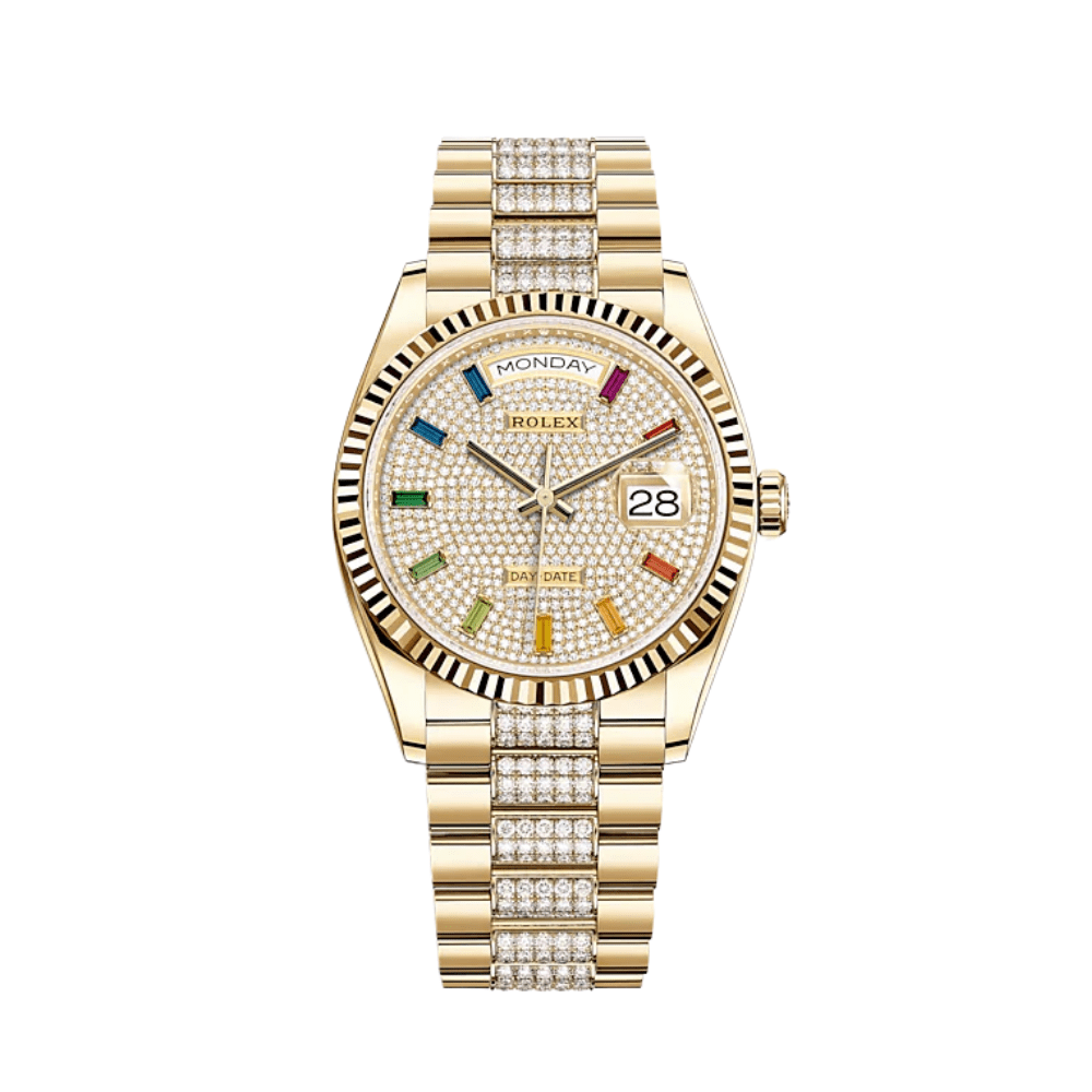 Rolex Day-Date 36 128238 Yellow Gold Diamond-Paved Rainbow Dial