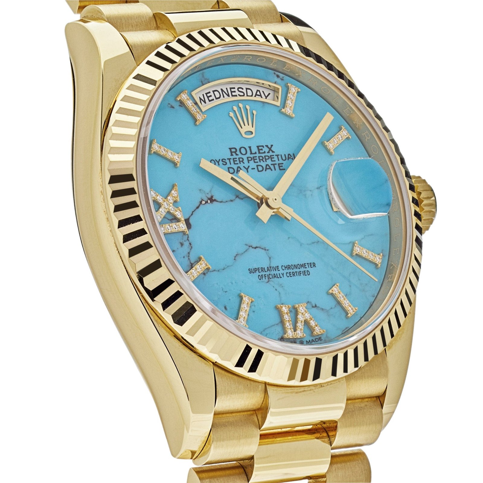 Rolex Day-Date 36 128238 Yellow Gold Turquoise Diamond Dial - Image 3