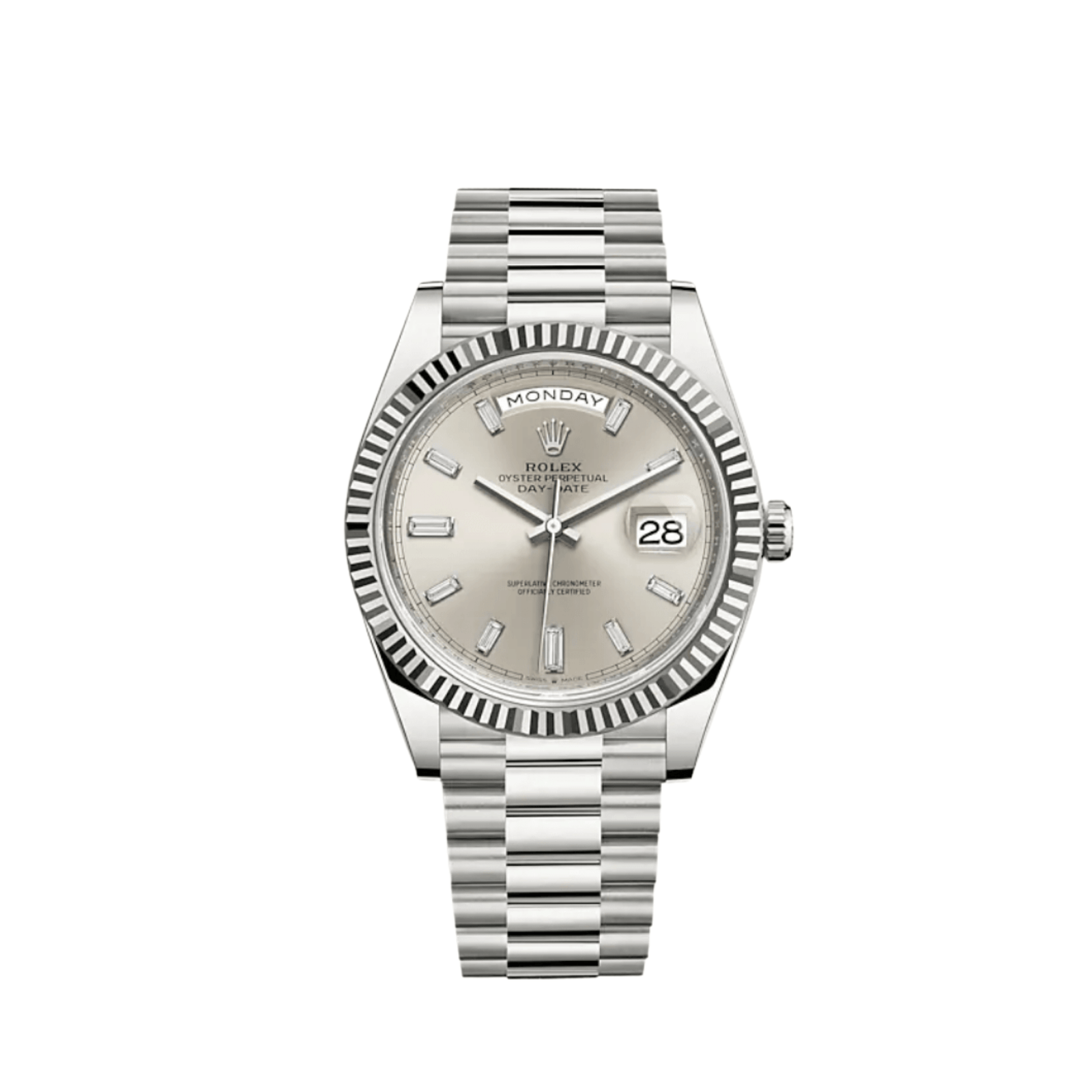 Rolex Day-Date 40 228239 White Gold Silver Diamond Baguette Dial (2024)