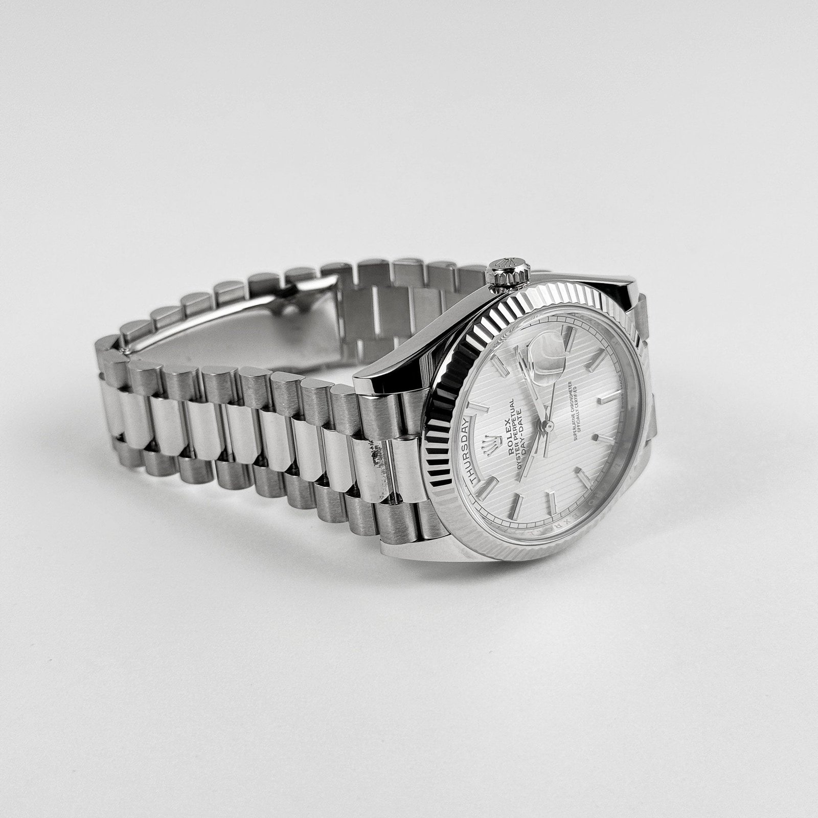Rolex-Day Date 40 228239 White Gold Silver Stripe Motif Dial (2018) - Image 5